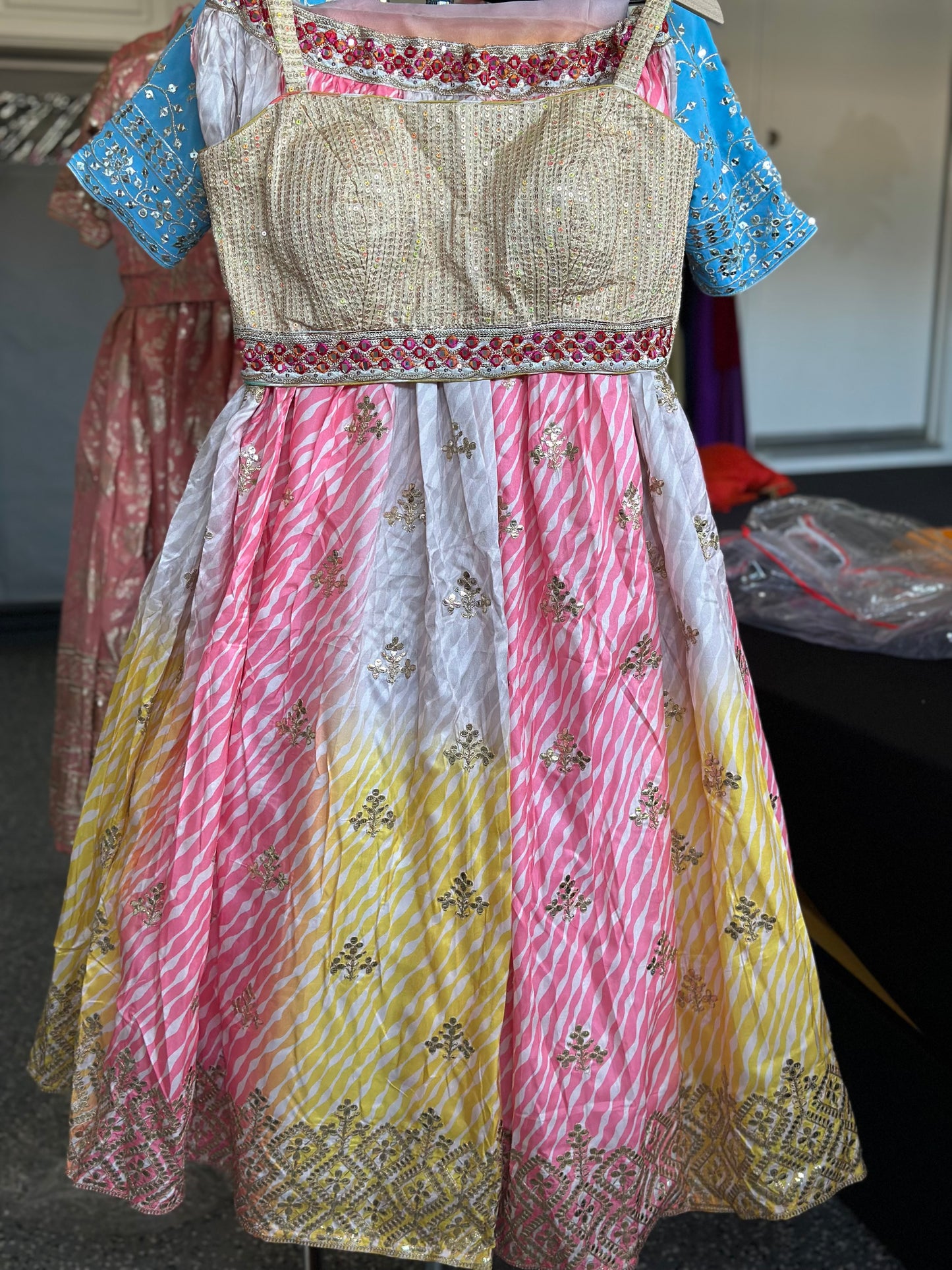 Multicolor Dori Embroidered Georgette Mehendi Lehenga | Party Wear Lehanga