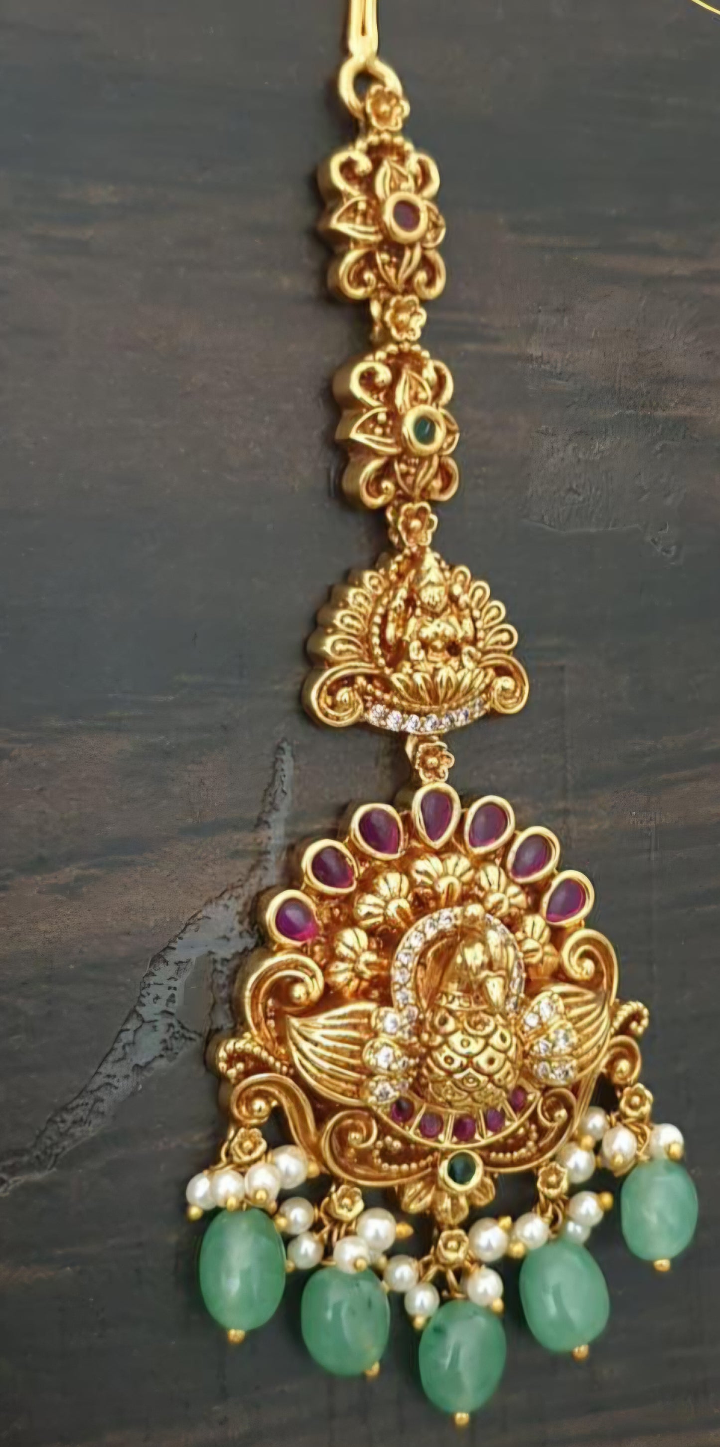 Antique Peacock  Maang Tikka | Traditional Temple Maang Tikka
