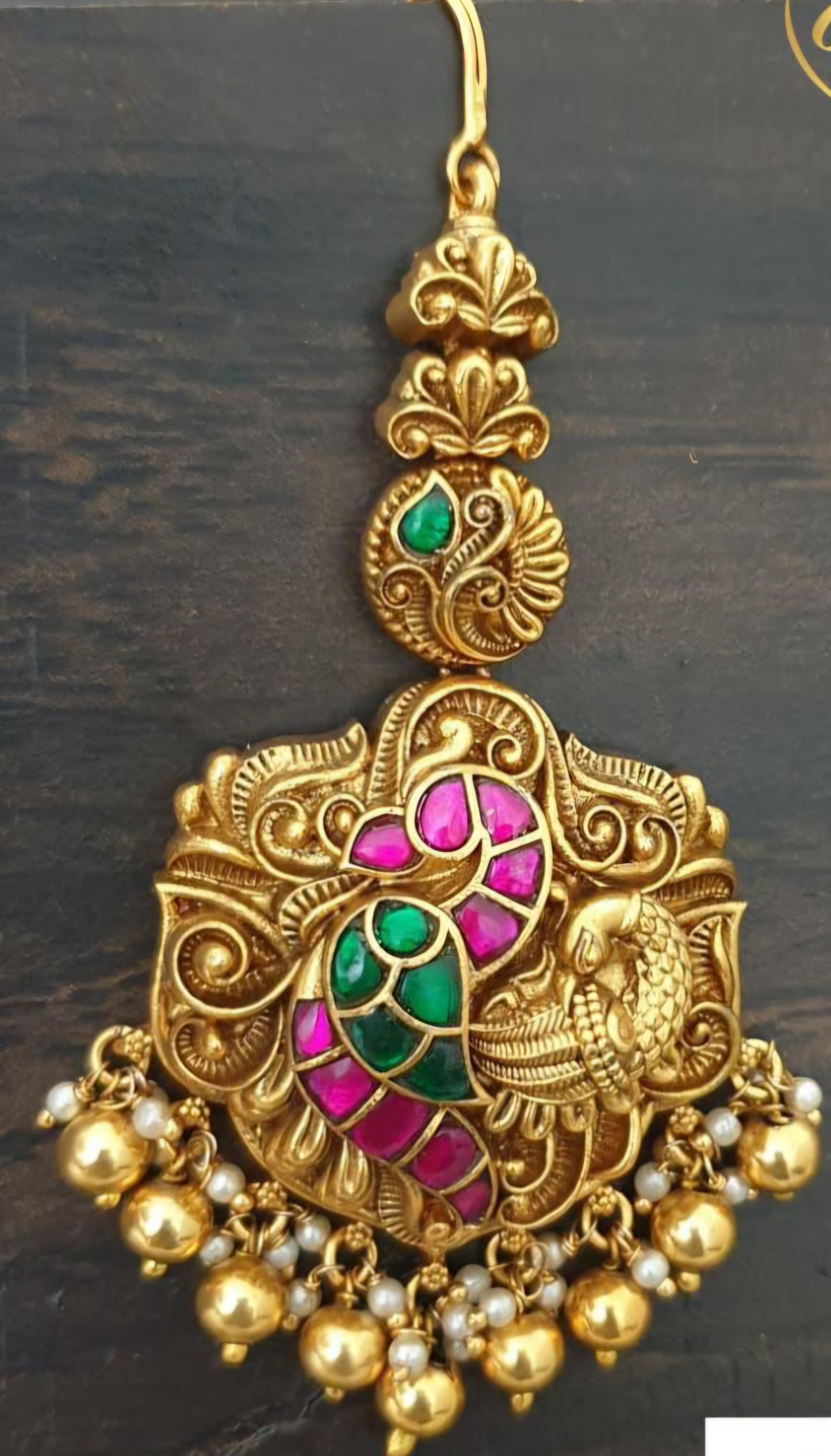 Antique Peacock Temple Maang Tikka | Traditional South Indian Jewelry