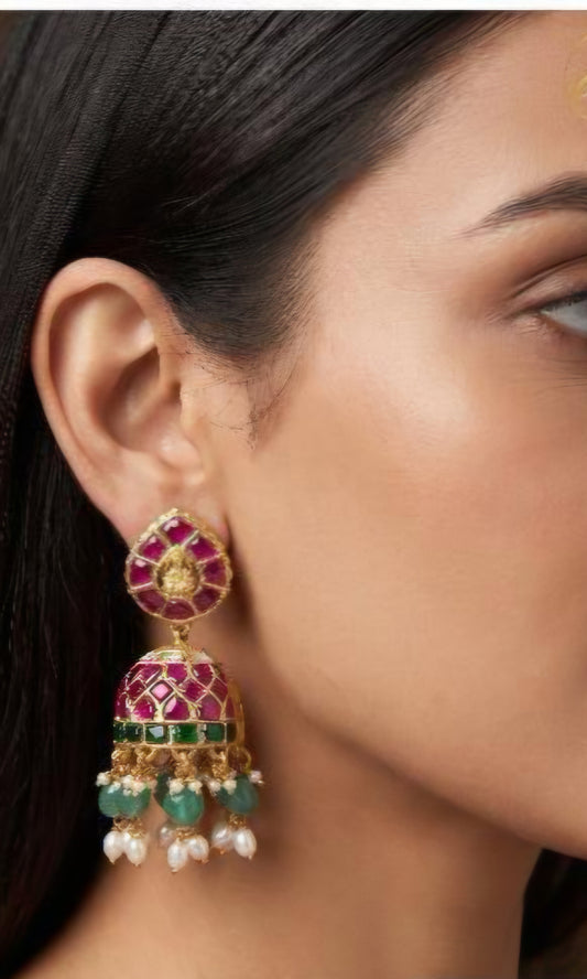 Jadau Kundan Jumki Earrings |  Traditional Indian Jewelry