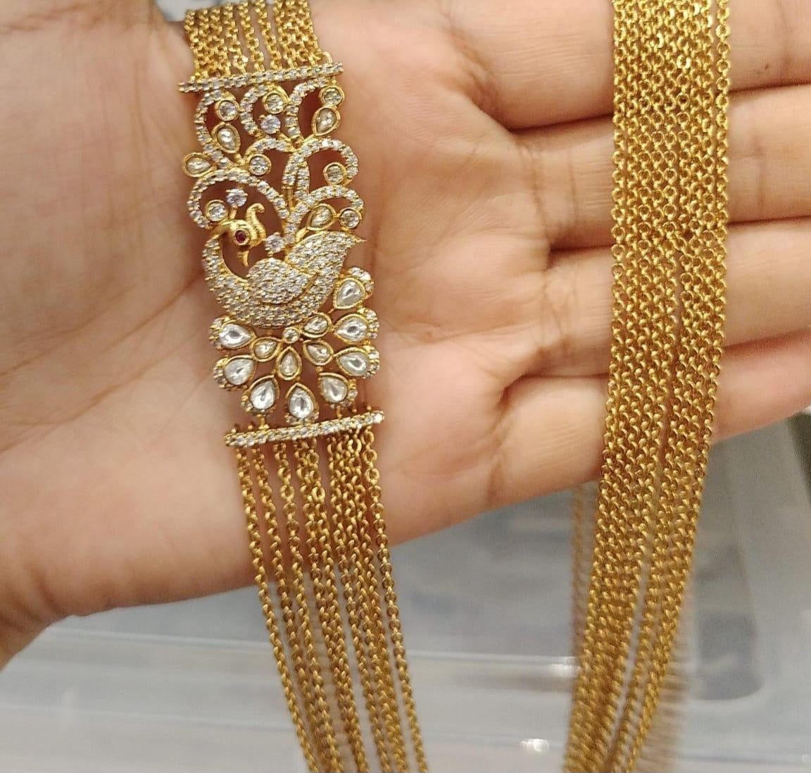 AD Peacock Pendant Antique Chandraharam | Indian Traditional Jewelry In USA