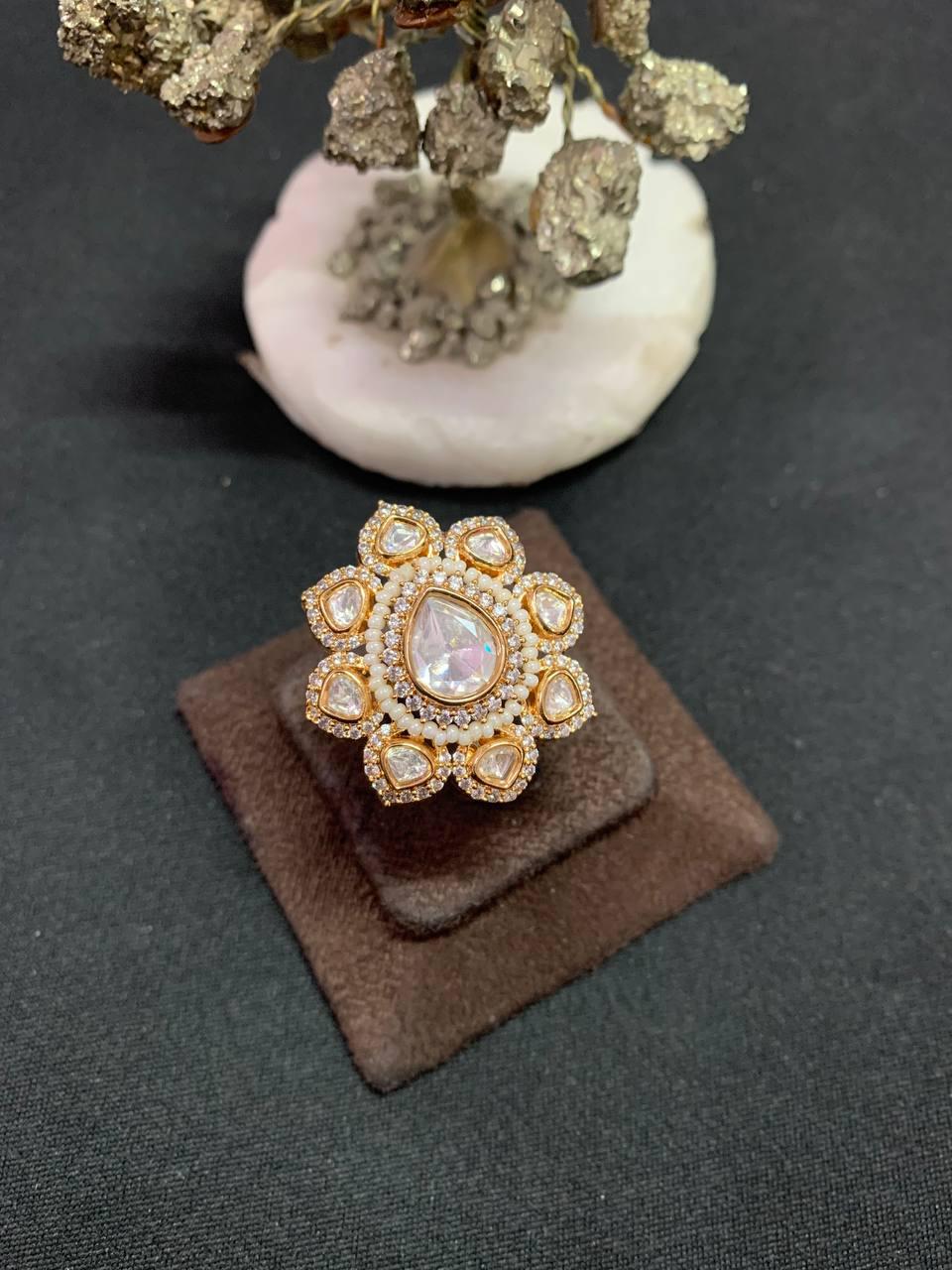 AD Polki Finger Ring | Adjustable Finger Ring