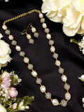 Baroque Pearl & CZ Ball Long Necklace Set | Designer Statement Necklace with Earrings | Indian Jewelry In USA