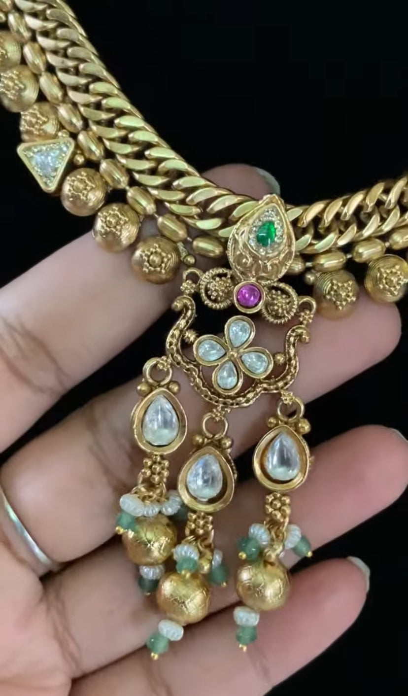 Antique Jalebi Necklace With Earrings |  Traditional Necklace