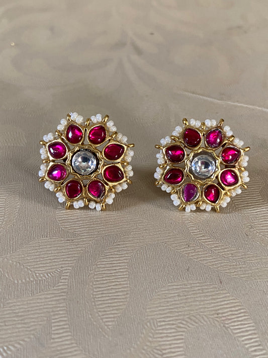 Jadau Kundan Pearl Studs | Indian Earrings In USA