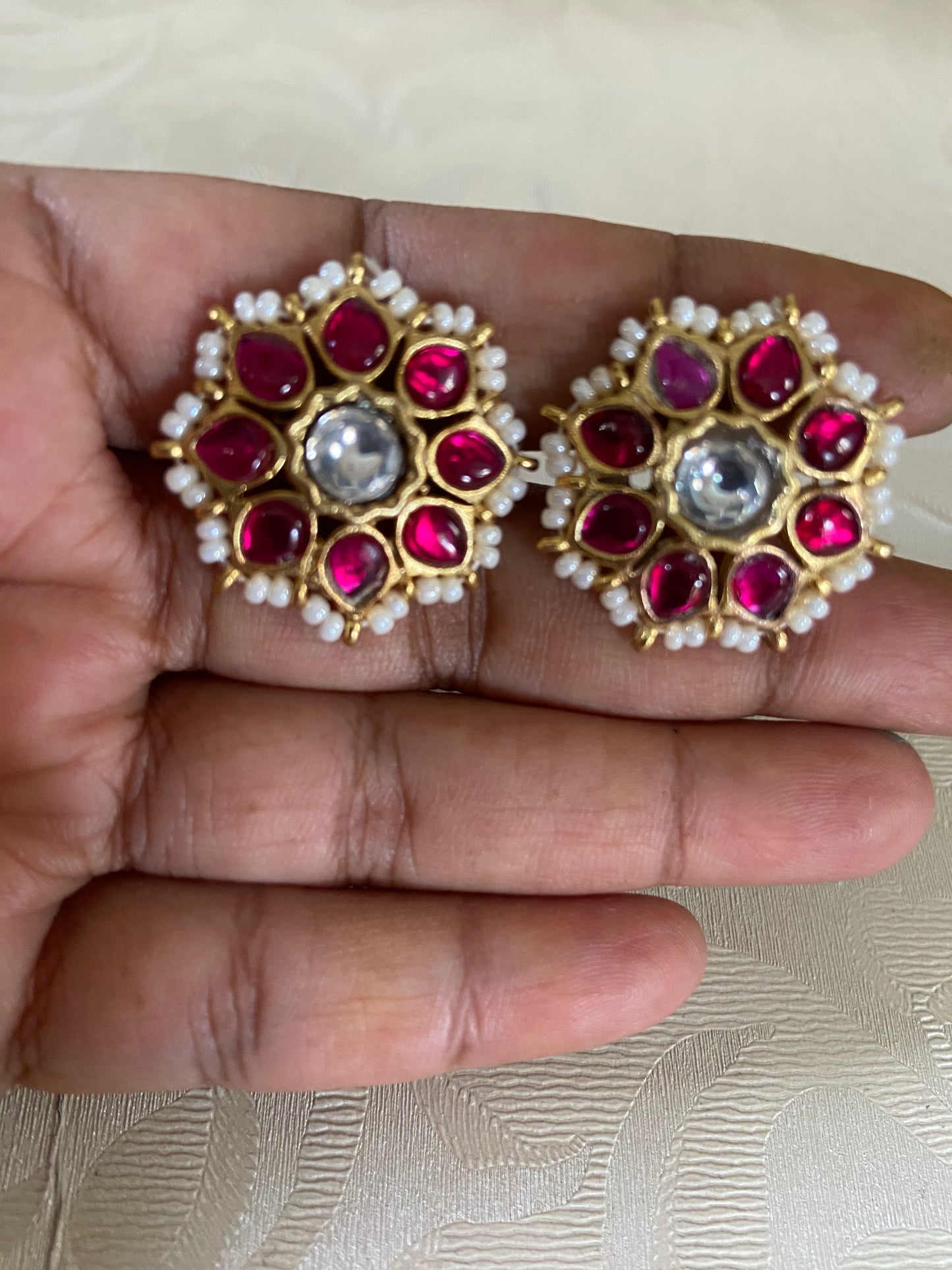 Jadau Kundan Pearl Studs | Indian Earrings In USA