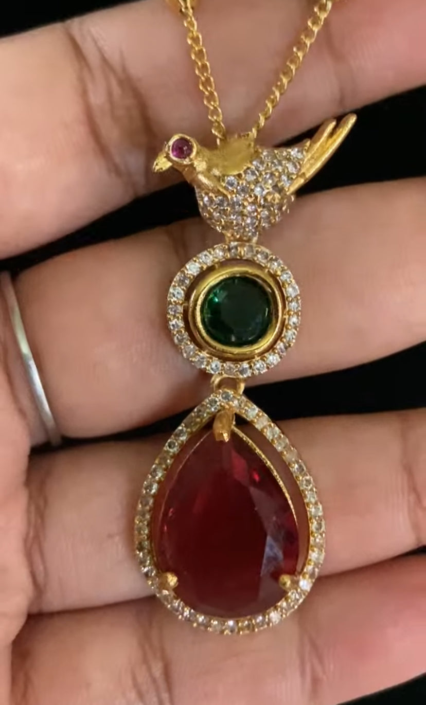 Simple Chain AD Kundan Bird Pendant With Studs | Indian Necklace