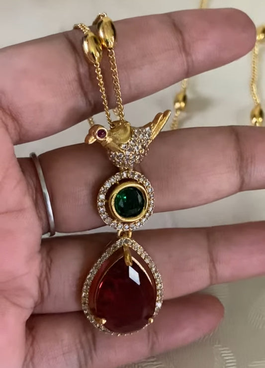 Simple Chain AD Kundan Bird Pendant With Studs | Indian Necklace