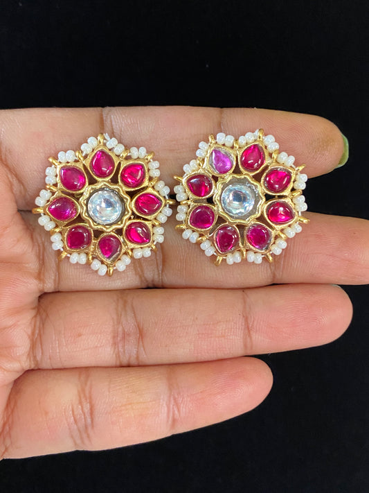 Jadau Kundan Pearl Studs | Indian Earrings In USA