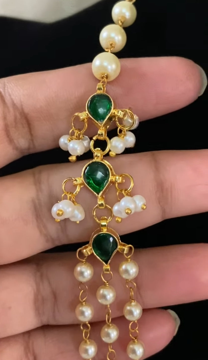 Triple Layer Pearl & Kundan Necklace With Earrings |  Indian Necklace