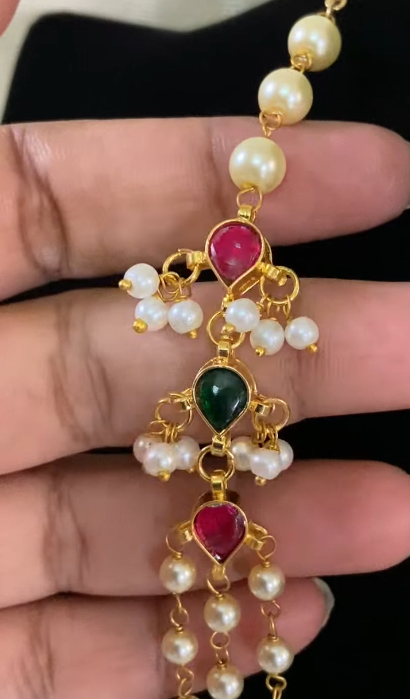 Triple Layer Pearl & Kundan Necklace With Earrings |  Indian Necklace