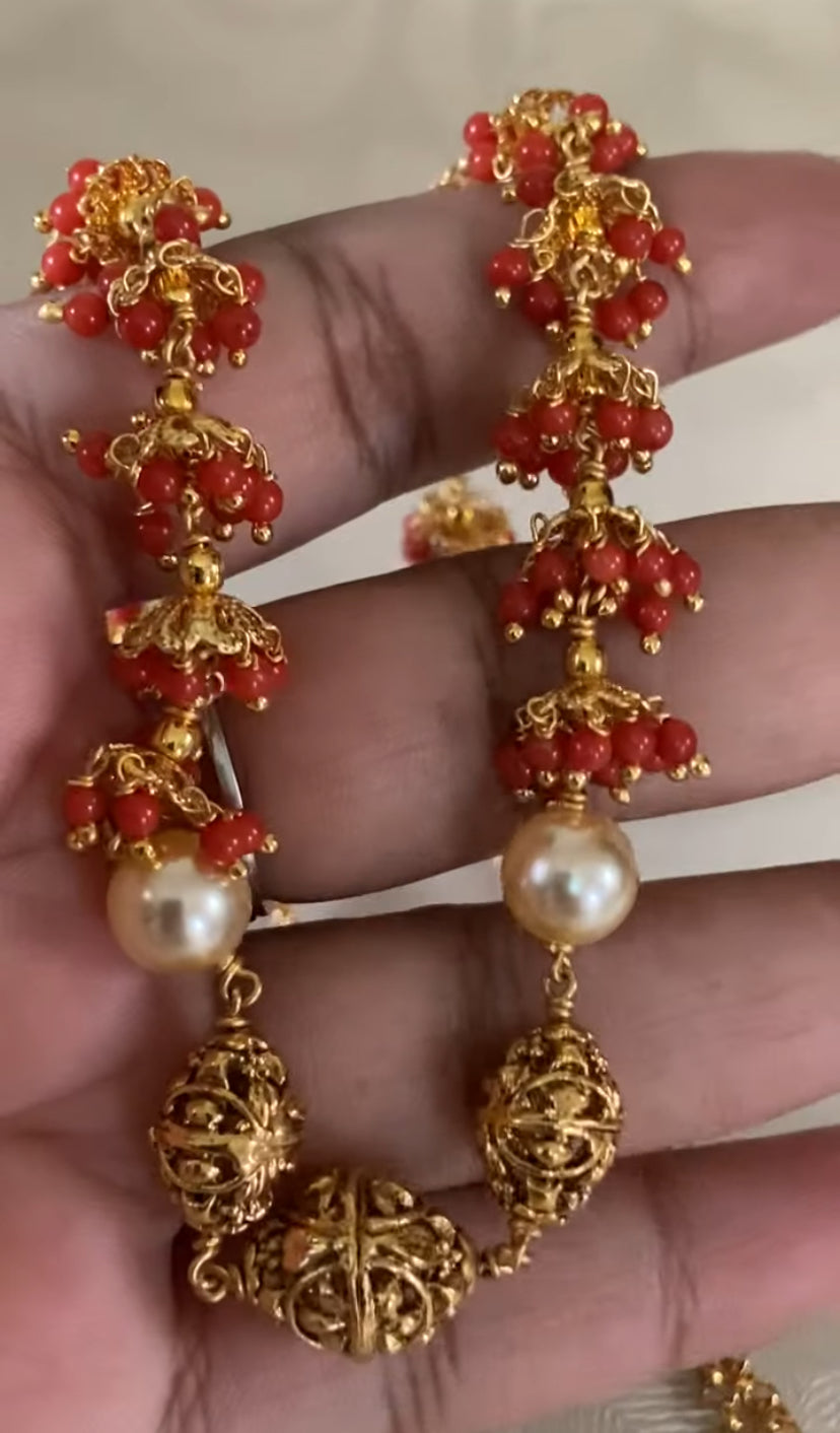Coral Dangling Necklace With Earrings | Indian Jewelry In USA