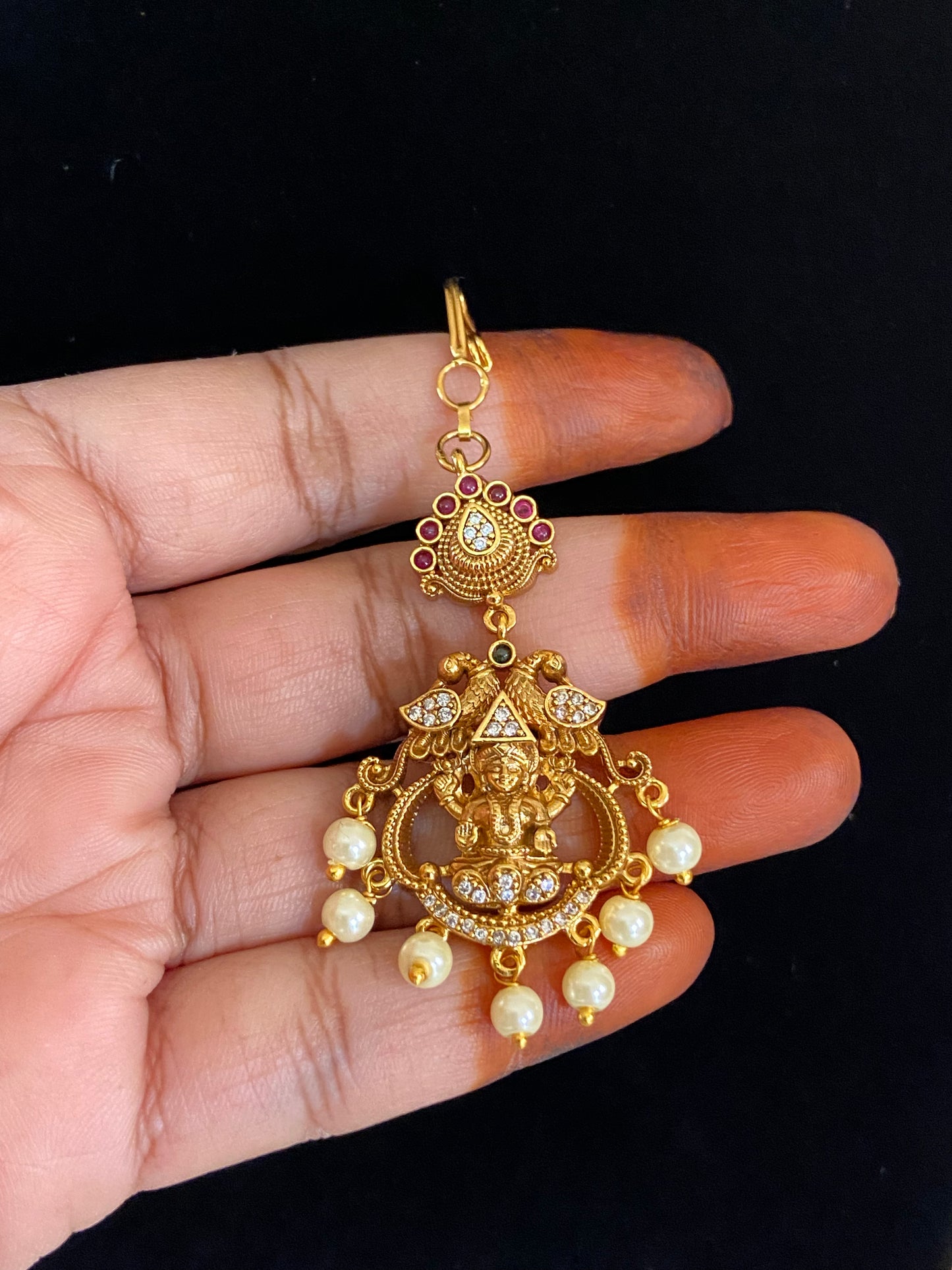 Antique Lakshmi CZ Maang Tikka | Traditional Temple Maang Tikka