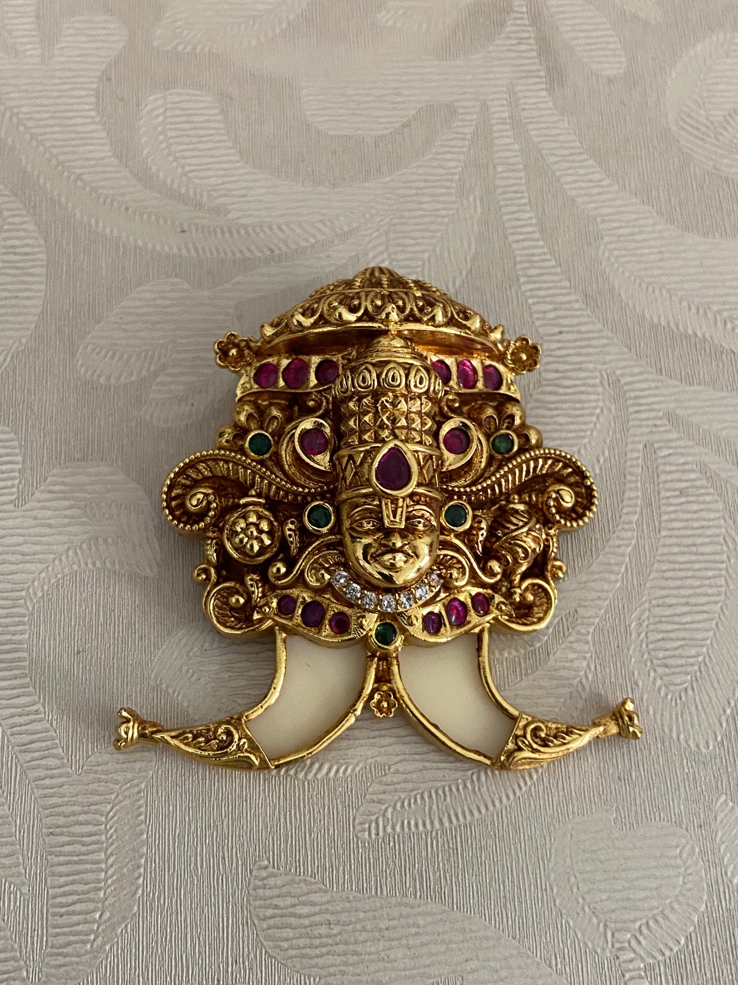 Antique CZ Balaji Tiger Nail Pendant | Indian Traditional Puligoru