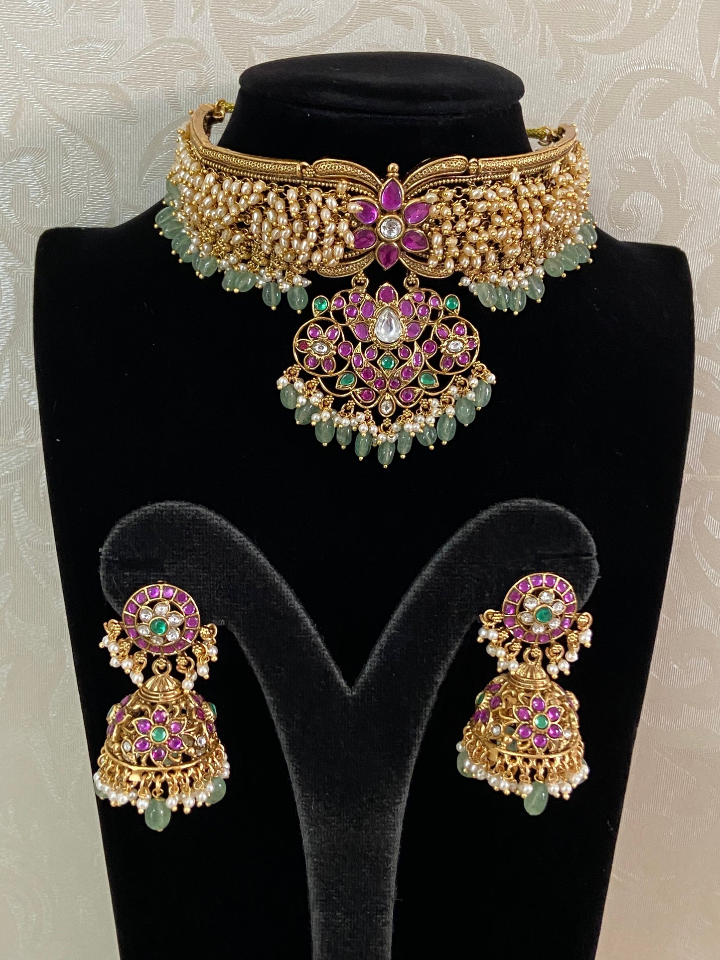Antque Kemp Pearl Choker With Jumkis | Traditional Jewelry