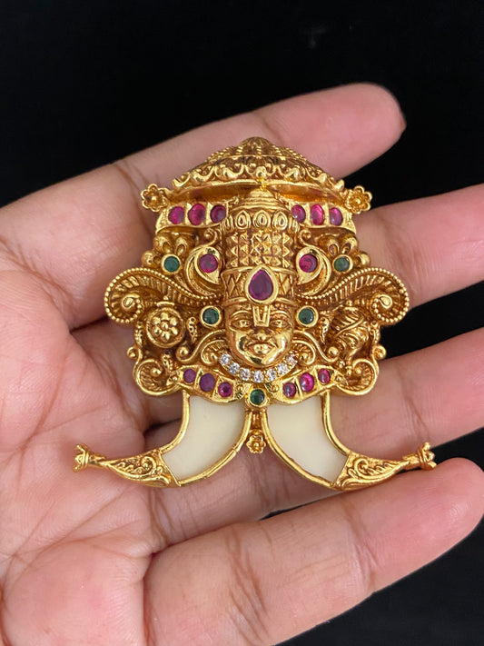 Antique CZ Balaji Tiger Nail Pendant | Indian Traditional Puligoru