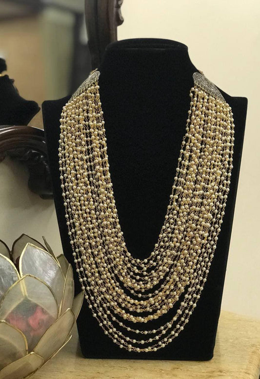 Silver & Gold Multilayer Pearl Necklace | Indian jewelry in USA
