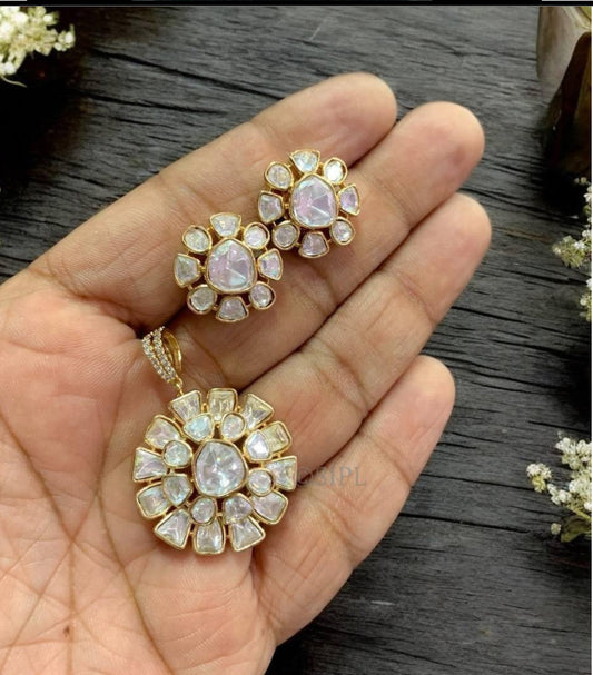 Polki Kundan Pendant & Studs | Indian Pendant Set | Gift Idea