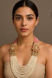 Kundan Embillished Pearl & Onyx Beads Necklace | Indian Luxury Necklace In USA | Side pendants necklace