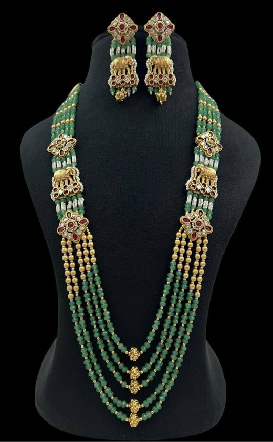 Traditional Kundan Necklace | Onyx Beads Necklace With Earrings
