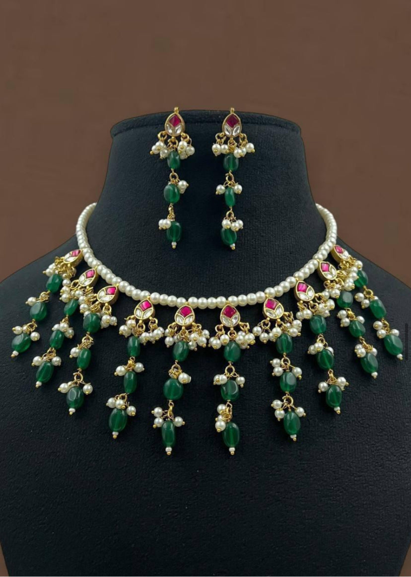 Kundan Beads & Pearls Necklace Set | Indian Necklace