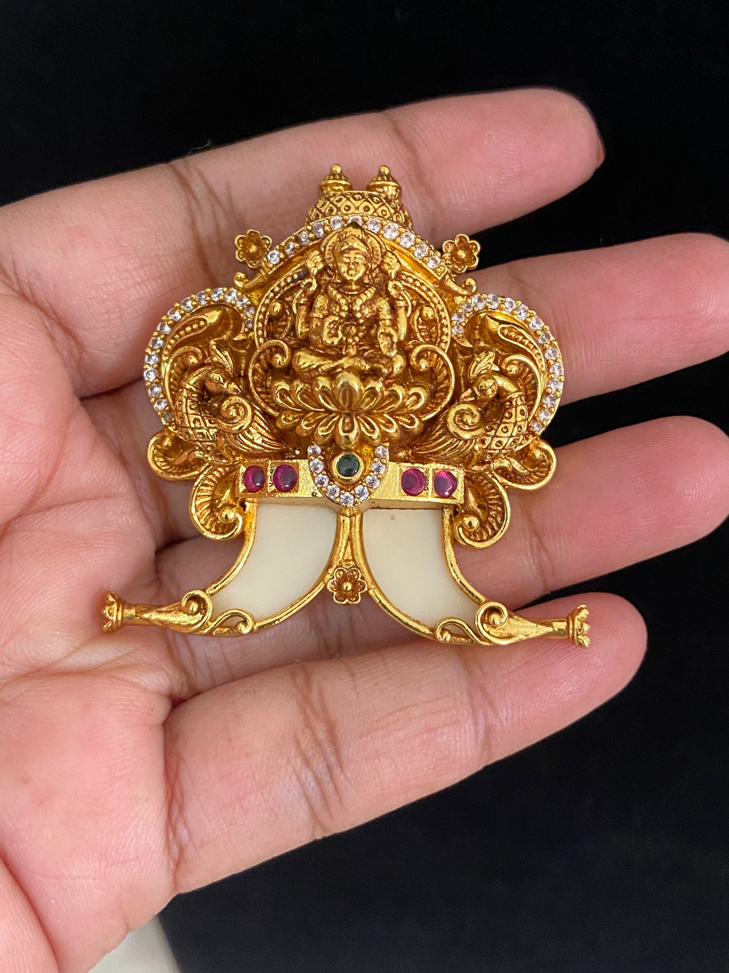 Antique CZ Lakshmi Tiger Nail Pendant | Indian Traditional Puligoru