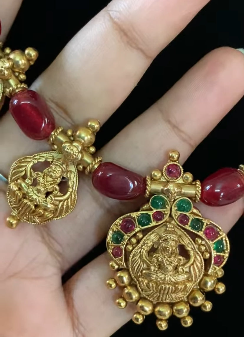 Antique Small Lakshmi Pendants Beads Mala | Traditional Beads Necklace