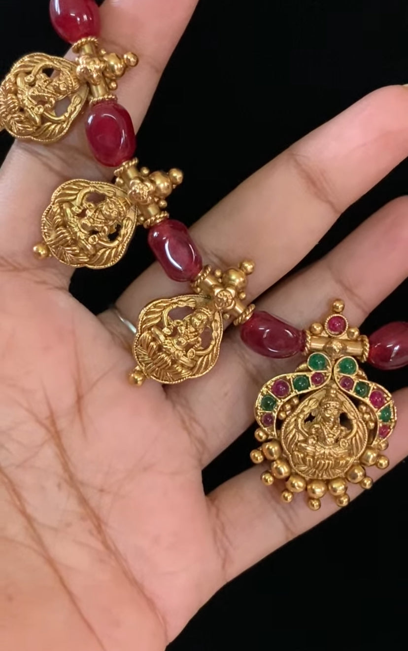 Antique Small Lakshmi Pendants Beads Mala | Traditional Beads Necklace