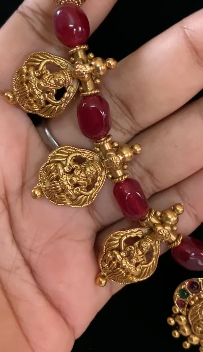 Antique Small Lakshmi Pendants Beads Mala | Traditional Beads Necklace