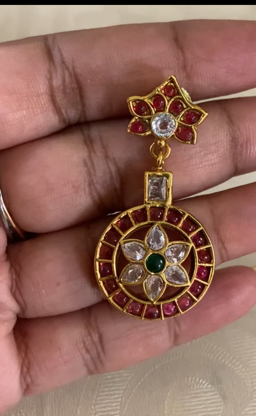 Kemp Bottu Mala Necklace With Earrings | Indian Traditional Necklace