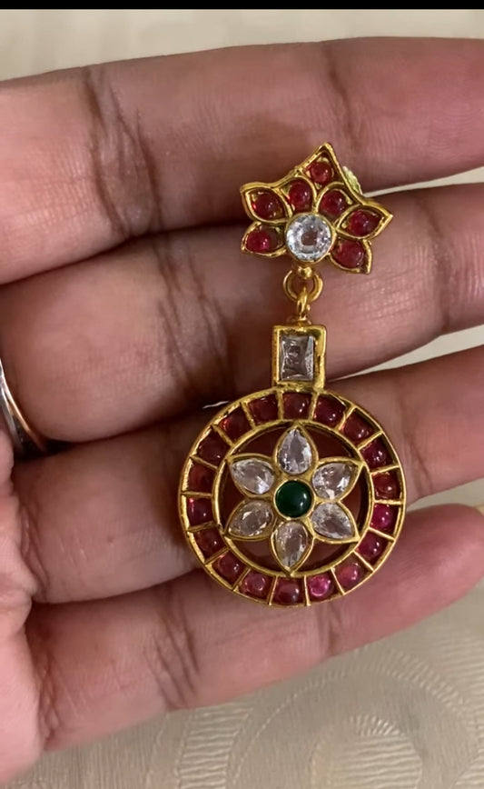 Kemp Bottu Mala Necklace With Earrings | Indian Traditional Necklace