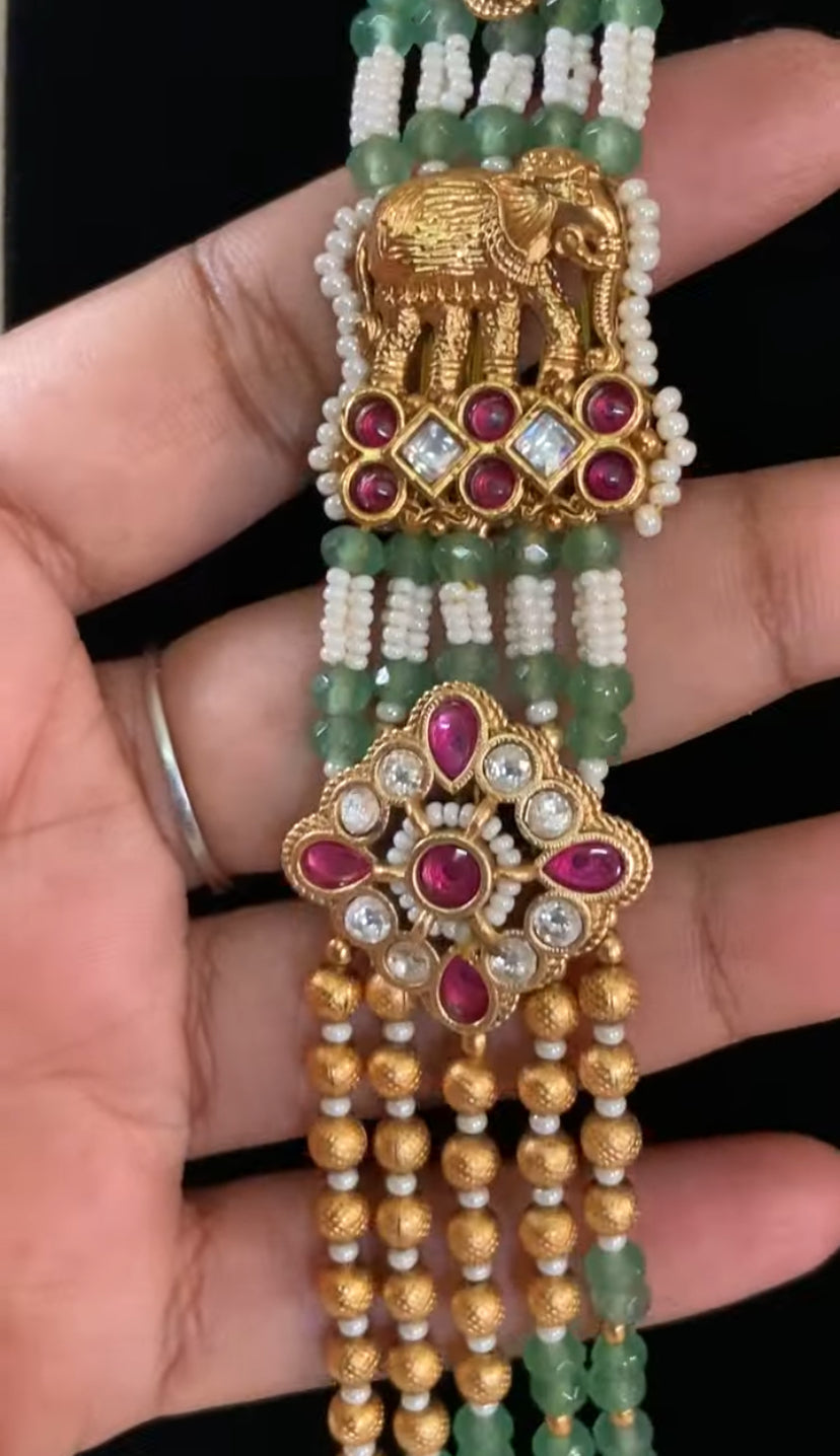 Traditional Kundan Necklace | Onyx Beads Necklace With Earrings