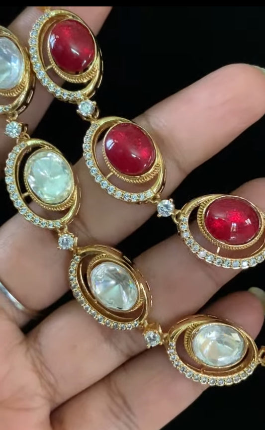 Victorian AD Polki Kundan Necklace Eith Earrings | Indian Jewelry In USA | Gift Idea