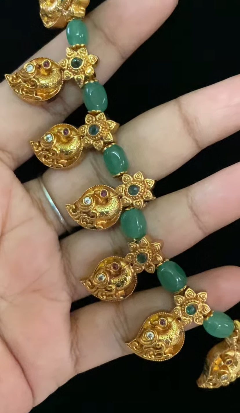 Mango Pendants Green Beads Necklace | Beautiful Necklace Set