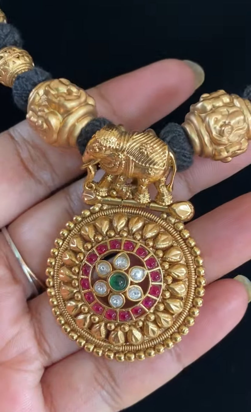 Antique Pendant Thread Necklace With Studs |  Handmade Necklace | Mangalasutra