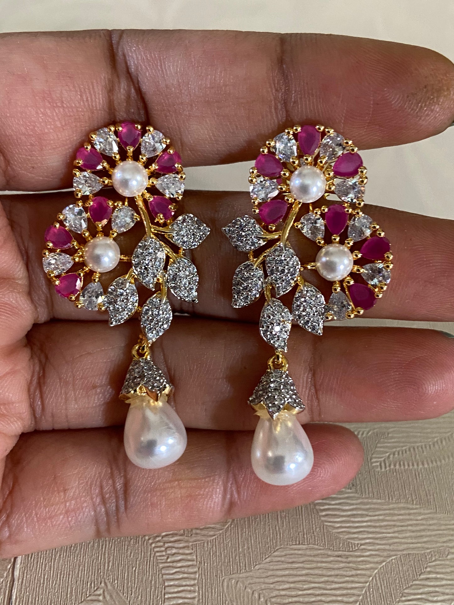CZ Moti Earrings | Indian Earrings