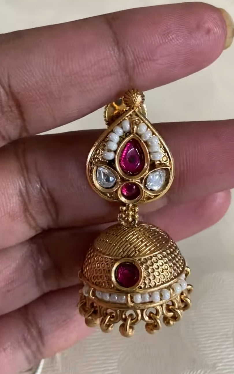 Antique Pearl & Kundan Necklace With Jumki Earrings | Indian Jewelry In USA