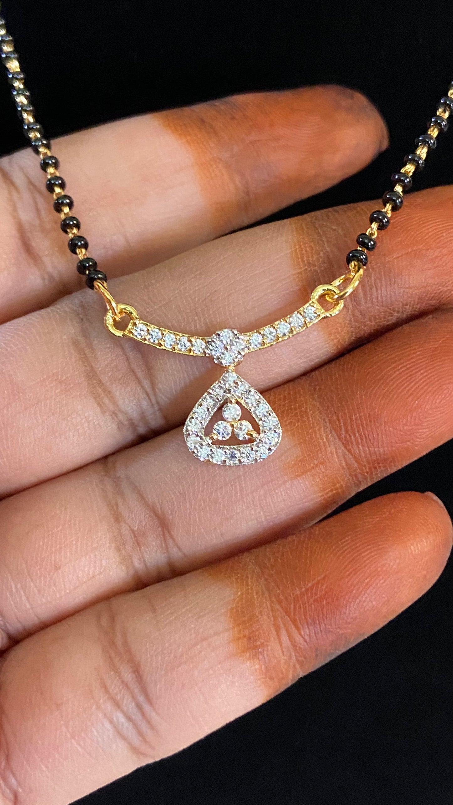 Rhodium Classic Mangalsutra | AD Pendant Black Beads Necklace