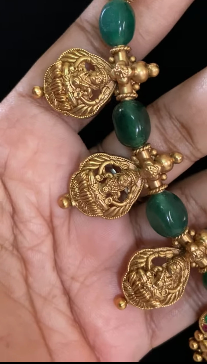 Antique Small Lakshmi Pendants Beads Mala | Traditional Beads Necklace