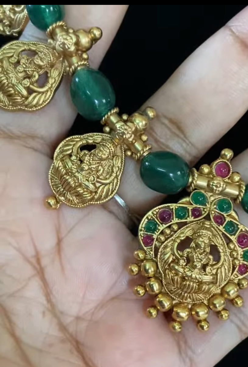 Antique Small Lakshmi Pendants Beads Mala | Traditional Beads Necklace