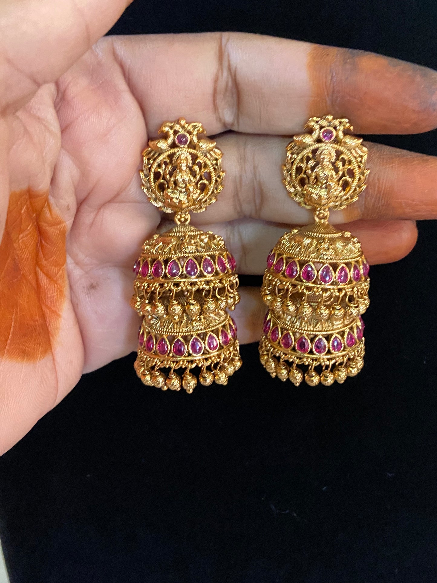 Antique Lakshmi Double Jumki Earrings  | Traditional Temple Earrings | Gift Idea