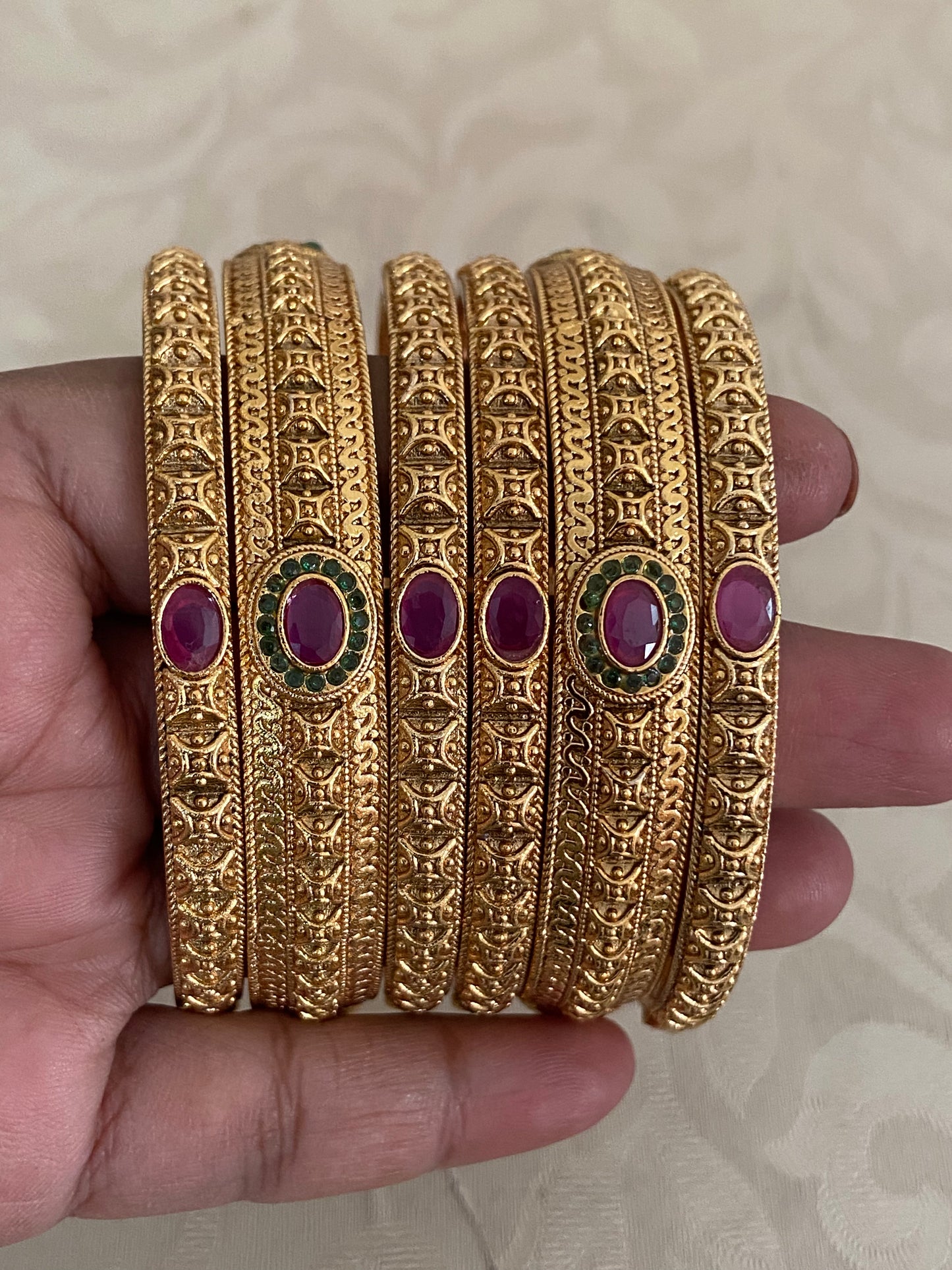 Antique Ruby Green Bangles | Classic Indian Jewelry