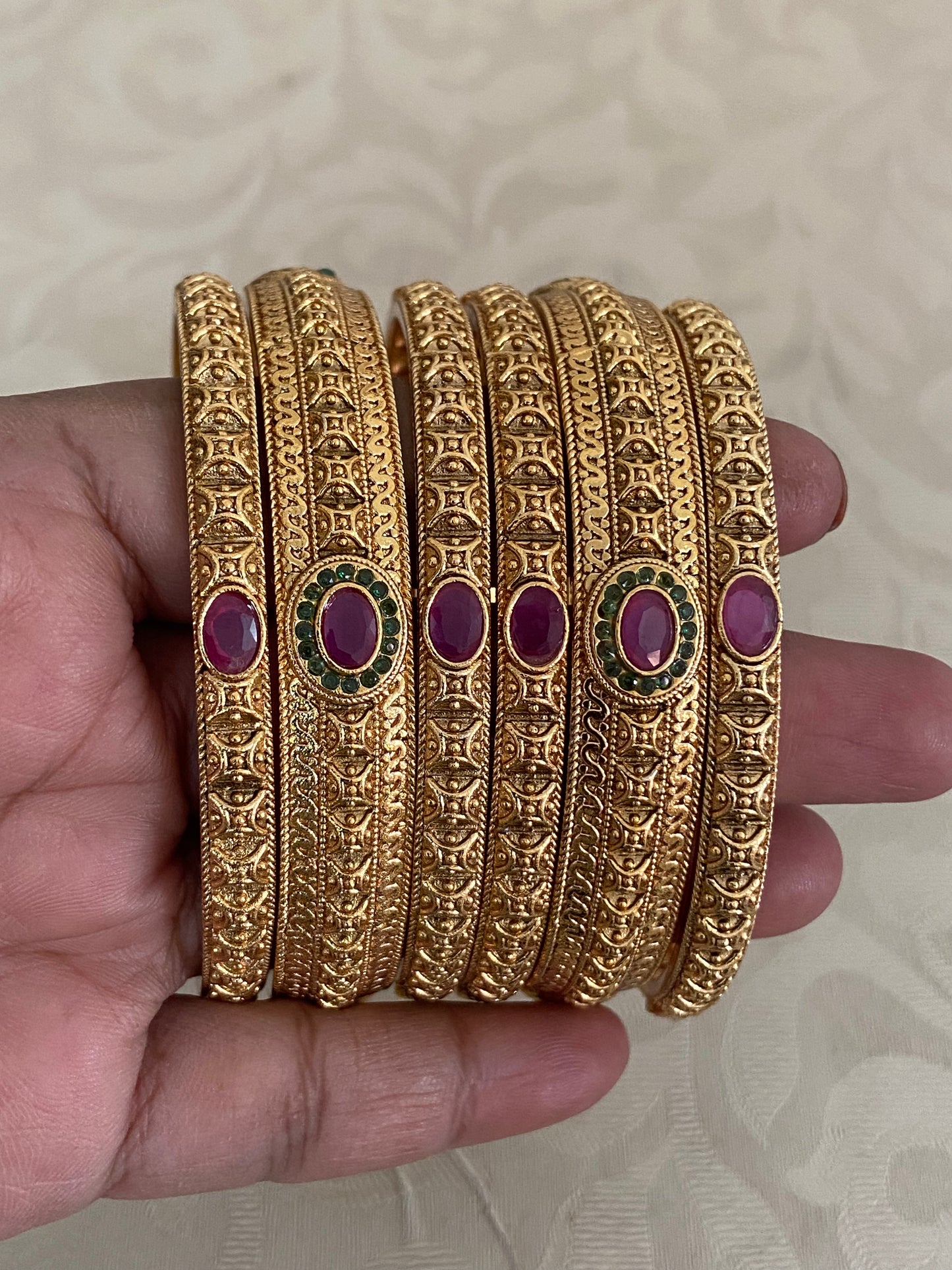 Antique Ruby Green Bangles | Classic Indian Jewelry
