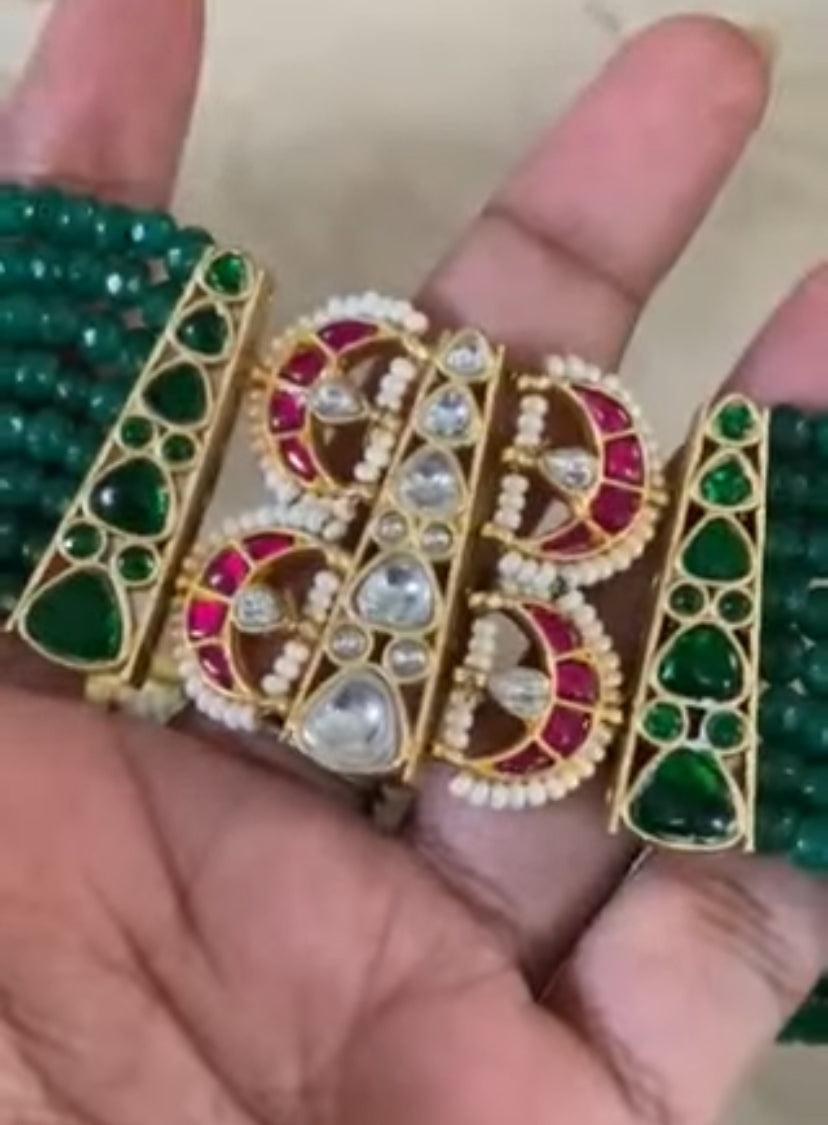 Jadau Kundan Pendant Beads Choker Set |