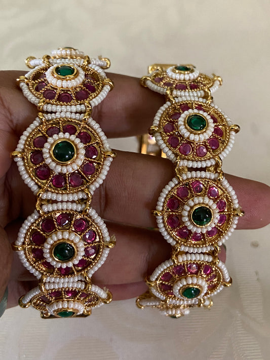 Pearl Ruby Green Bangles | Rajwadi Bangles | Indian Bangles