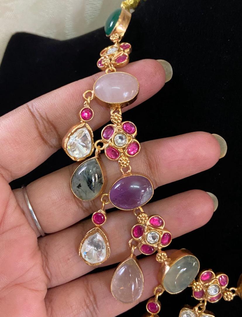 Natural stones Fusion Necklace | Moissanite &  Kundan Necklace