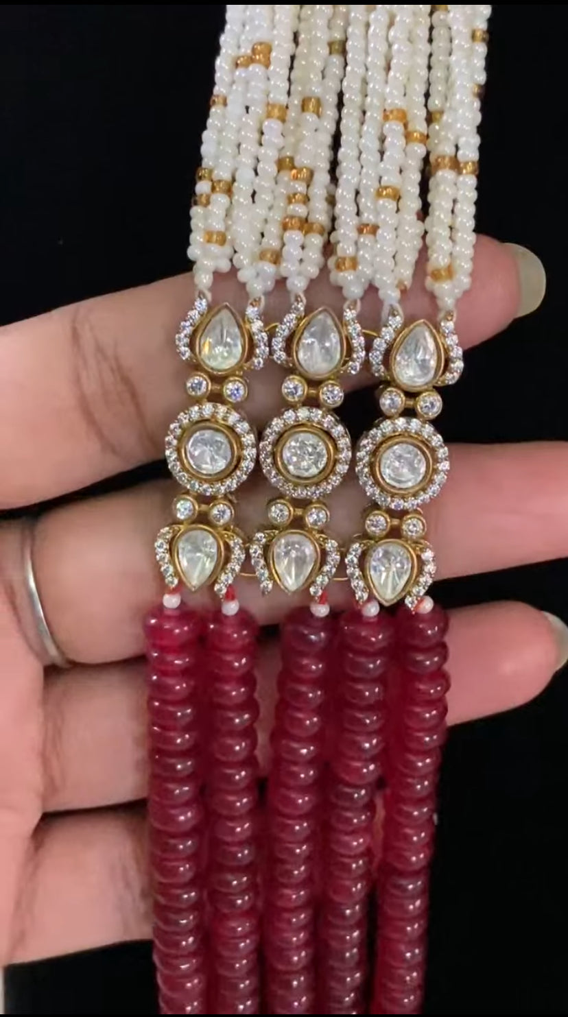 Polki Side Pendants Pearl & Beads Necklace | Indian Jewelry In Usa