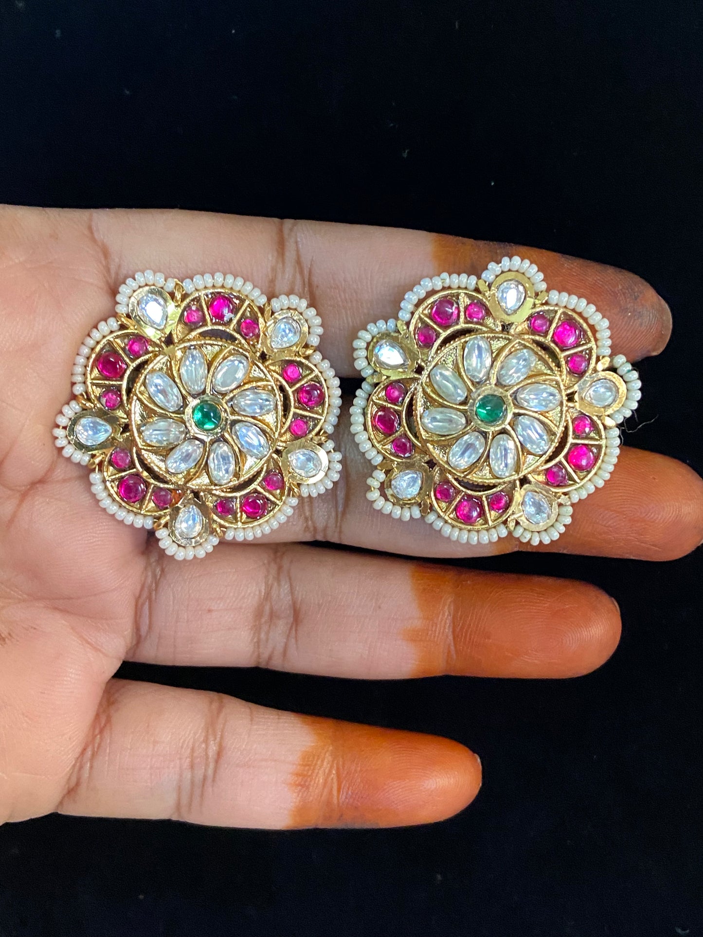 Antique kundan Big Size Studs | Indian Earrings In USA
