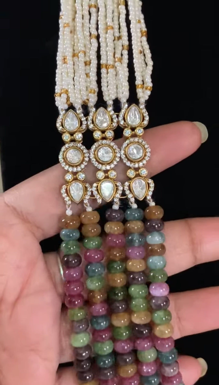 Polki Side Pendants Pearl & Beads Necklace | Indian Jewelry In Usa