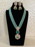 Moissanite pendant Green Beads Mala Necklace With Jumki Earrings